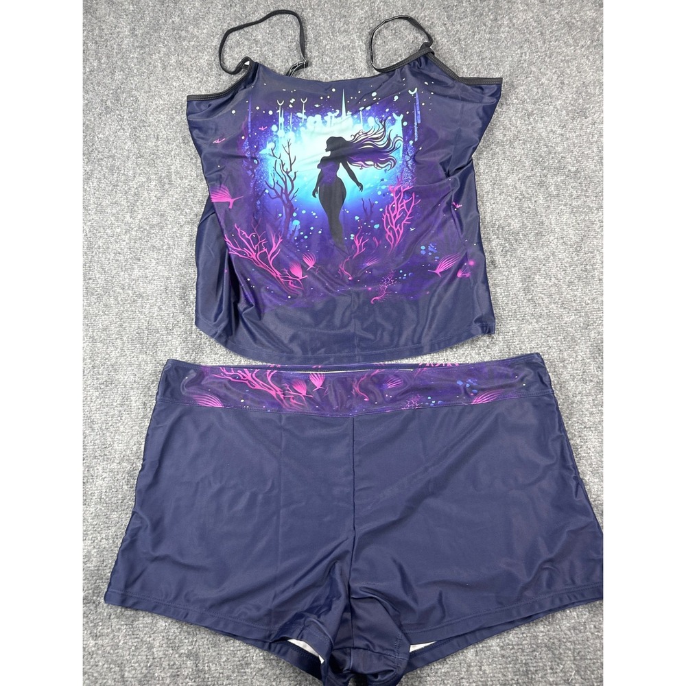 Rosegal Mermaid Graphic Tankini Set Purple Blue Plus Size 4X Swimsuit 2pc NWOT
